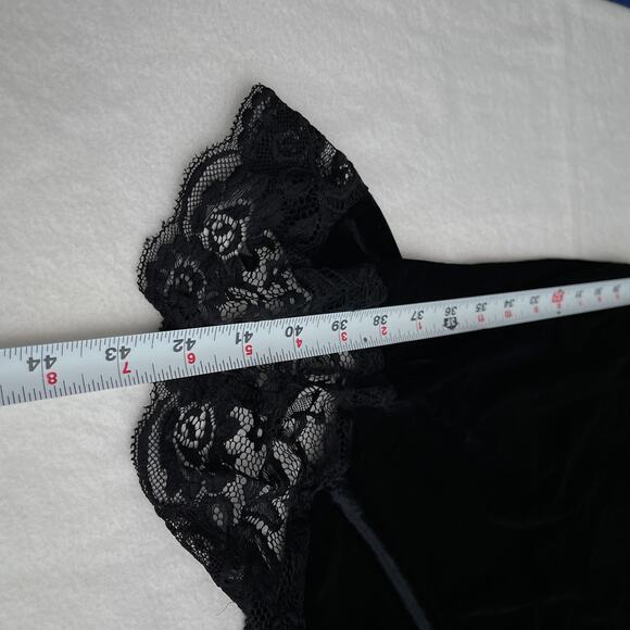 Sandro Paris Dress Women 2 Black Velvet Midi Lace Trim Slip Party Cocktail Goth - Picture 12 of 12